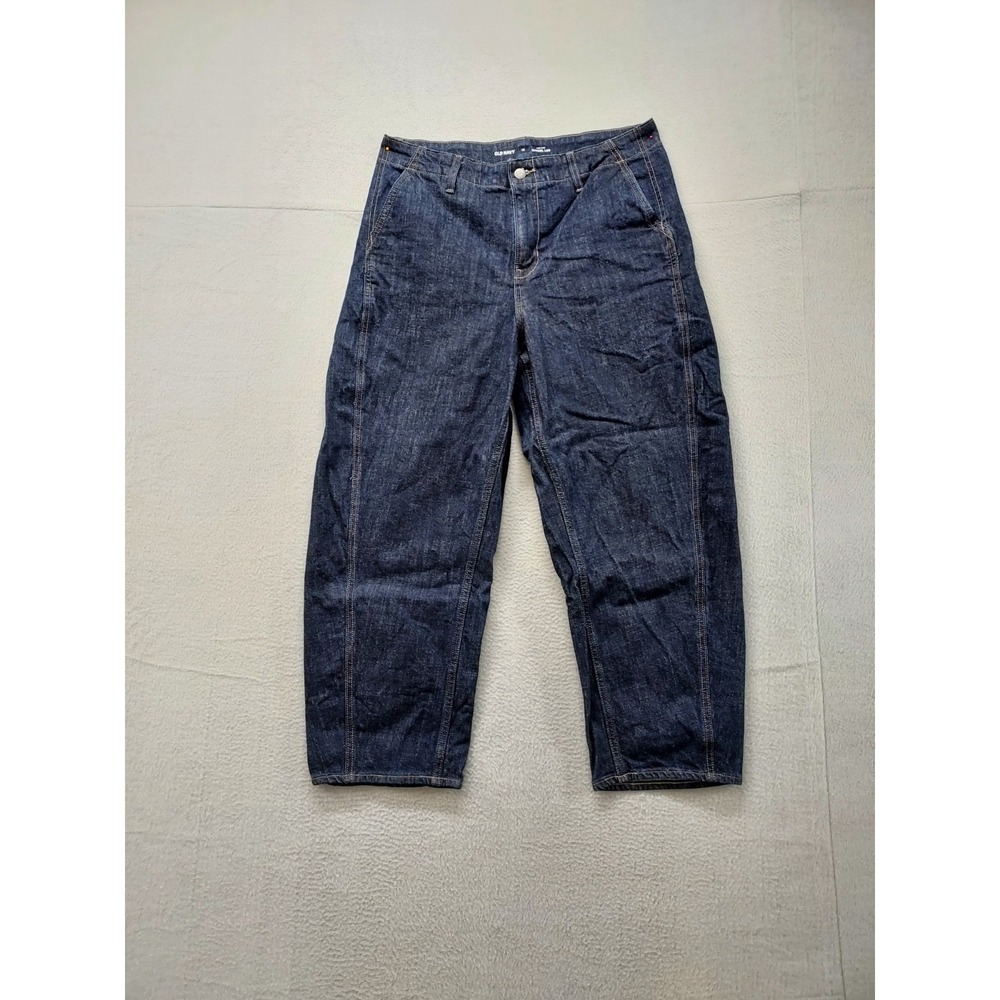 Old Navy Women Jean 12 Blue Denim Straight Leg High Rise Relaxed Fit Dark Wash‎